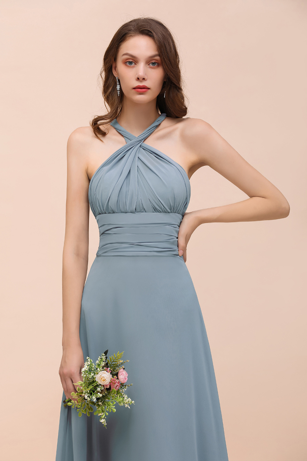 27prom New Arrival Dusty Blue Ruched Long Convertible Bridesmaid Dresses-27prom