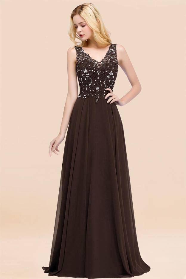 27prom Affordable Lace V-Neck Navy Bridesmaid Dresses With Appliques-27prom