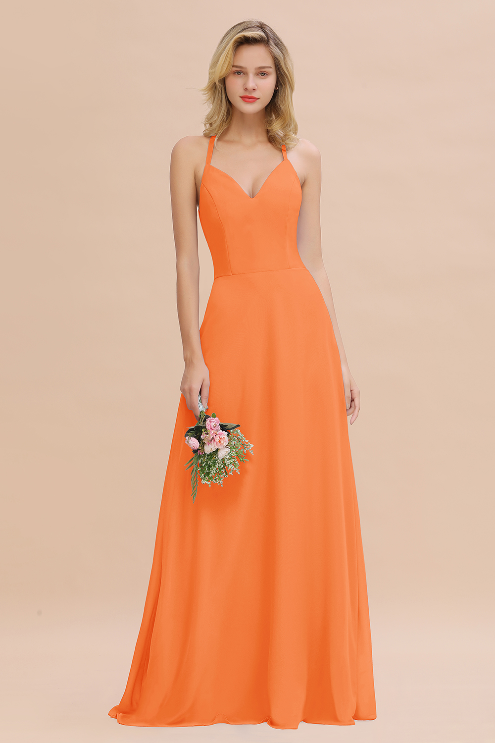27prom Modest Halter V-Neck Sleeveless Long Bridesmaid Dresses Online-27prom
