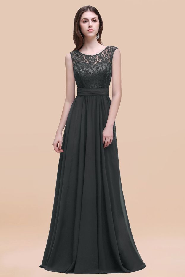 27prom Vintage Lace Scoop Sleeveless Dark Blue Bridesmaid Dress with V-Back-27prom