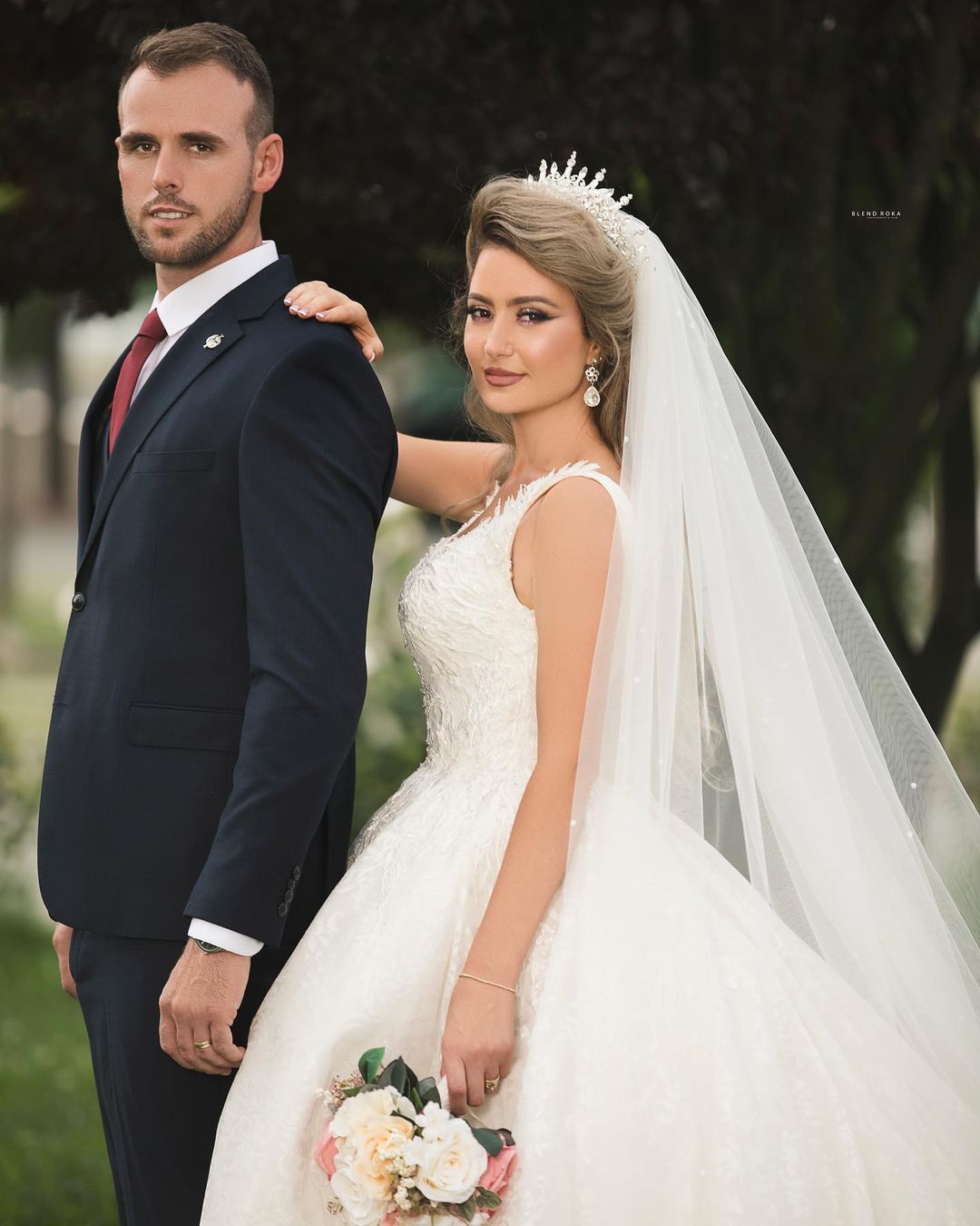 Long Princess V-Neck Wedding Dress with Tulle Lace