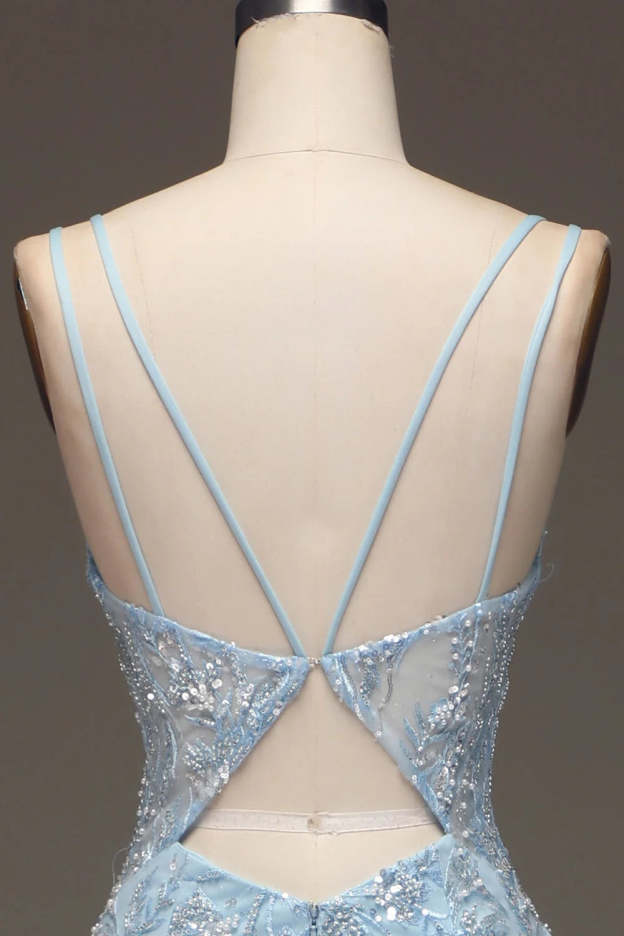 Elegant Slimming Sky Blue Sequin Prom Dress Long