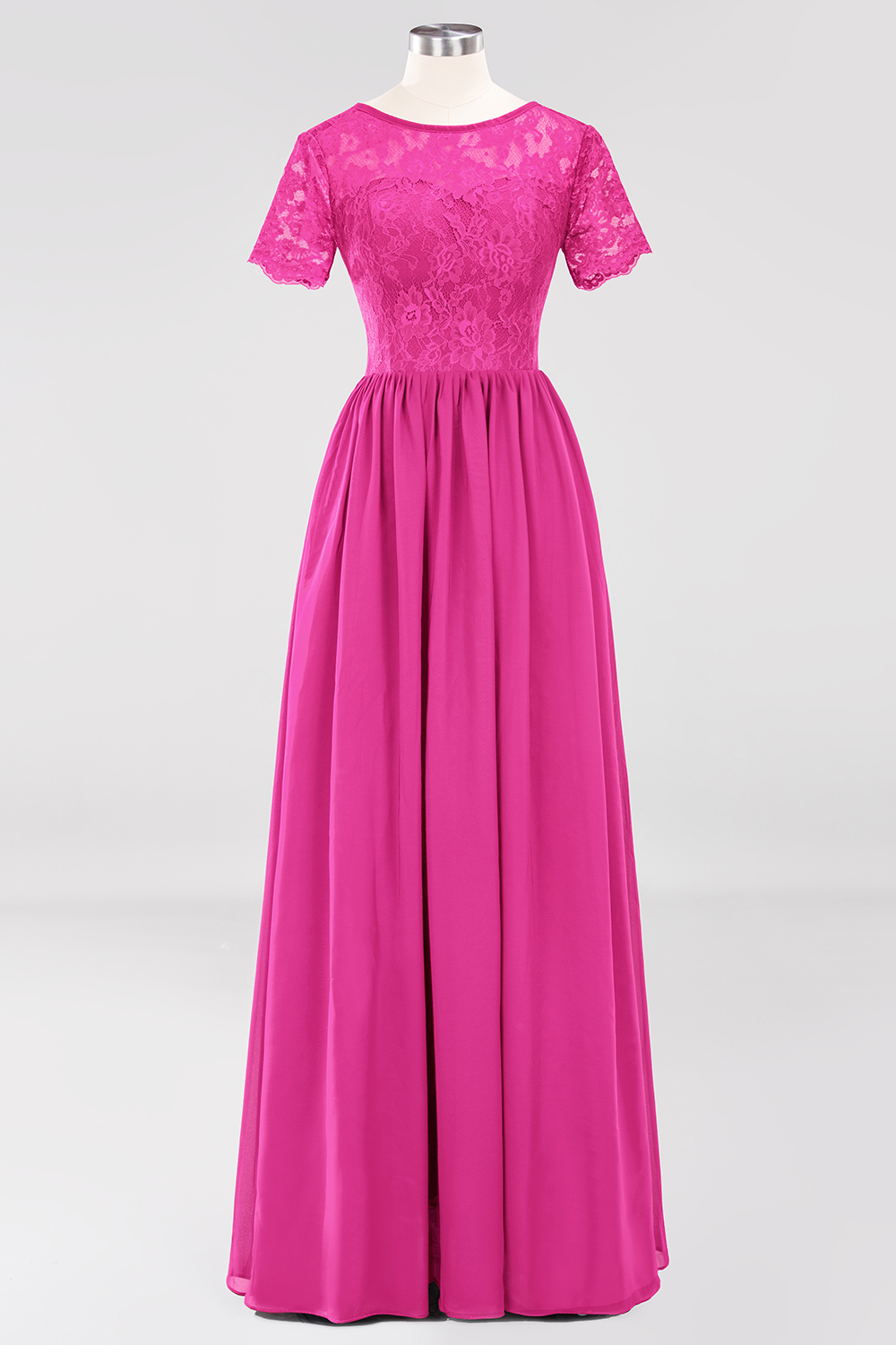 27prom Elegant Dark Navy Long Lace Bridesmaid Dresses with Short-Sleeves-27prom