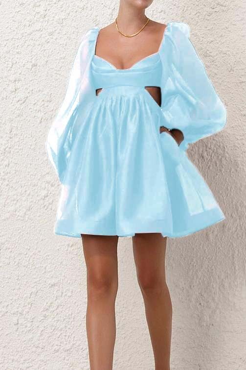 Black Long Sleeves Backless A Line Short Prom Dress With Pockets