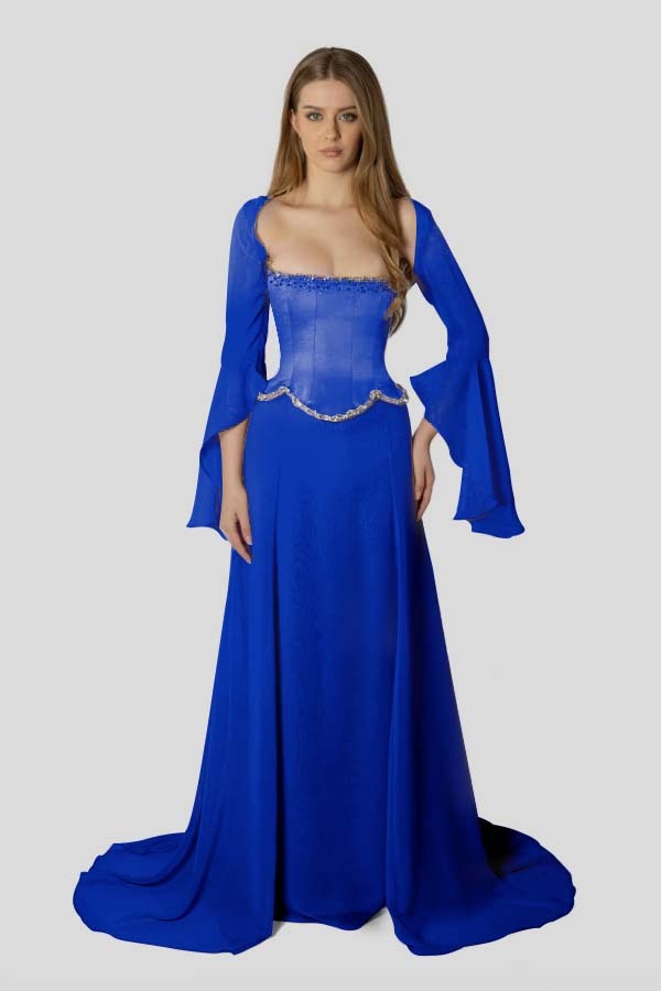 Chiffon Long Sleeves Long Mermaid Prom Dress With Beading Pleated