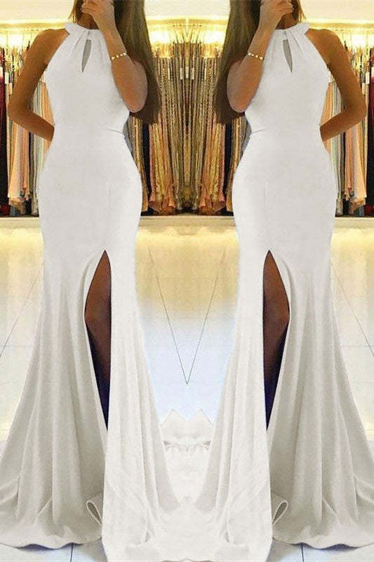 White Mermaid Prom Dress with Split