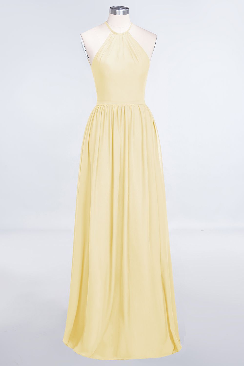 27prom Affordable Halter Sleeveless Long Burgundy Bridesmaid Dress with Ruffle-27prom