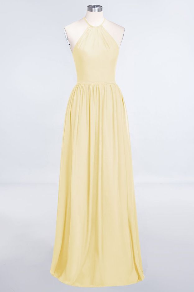 27prom Affordable Halter Sleeveless Long Burgundy Bridesmaid Dress with Ruffle-27prom