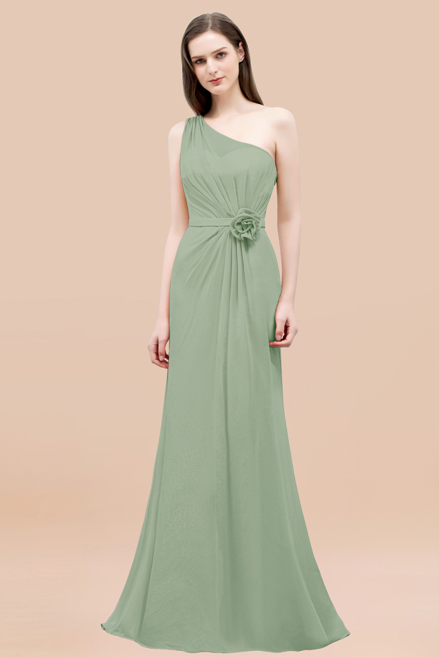 27prom Affordable Mermaid One shoulder Pink Bridesmaid Dresses with Flowers-27prom