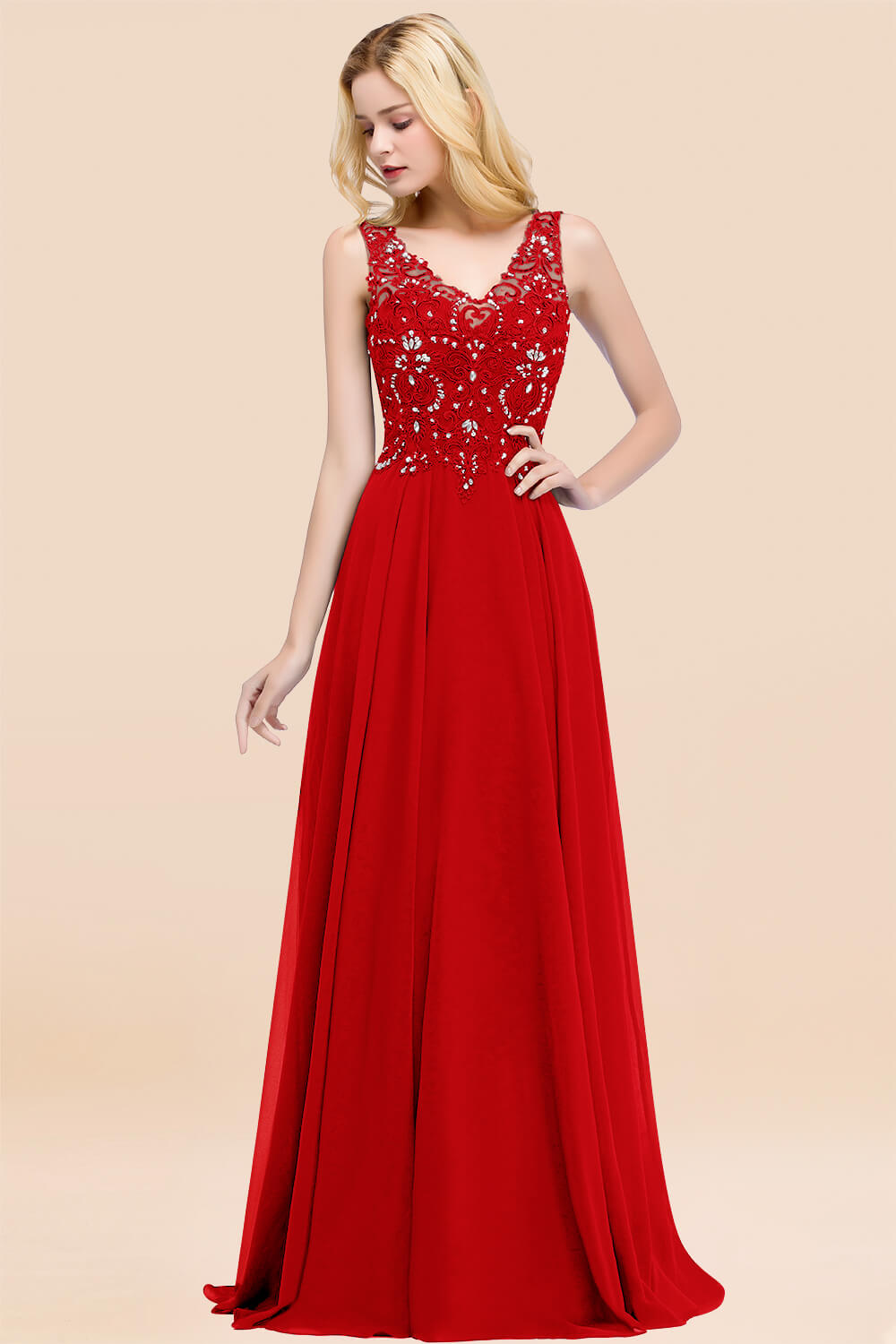 27prom Affordable Lace V-Neck Navy Bridesmaid Dresses With Appliques-27prom
