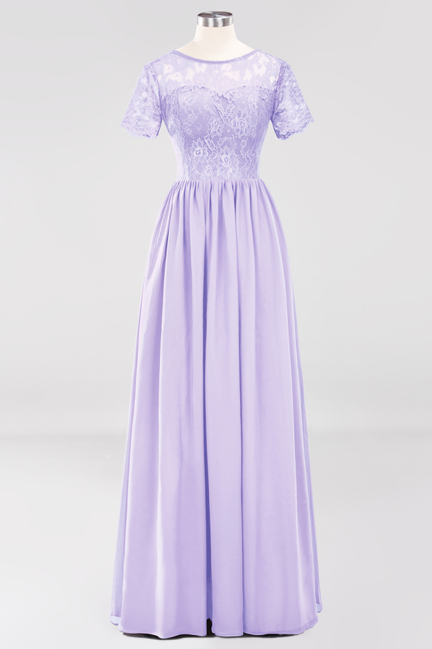 27prom Elegant Dark Navy Long Lace Bridesmaid Dresses with Short-Sleeves-27prom