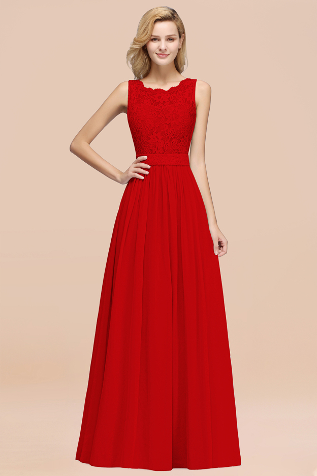 27prom Elegant Chiffon Lace Scalloped Sleeveless Ruffle Bridesmaid Dresses-27prom