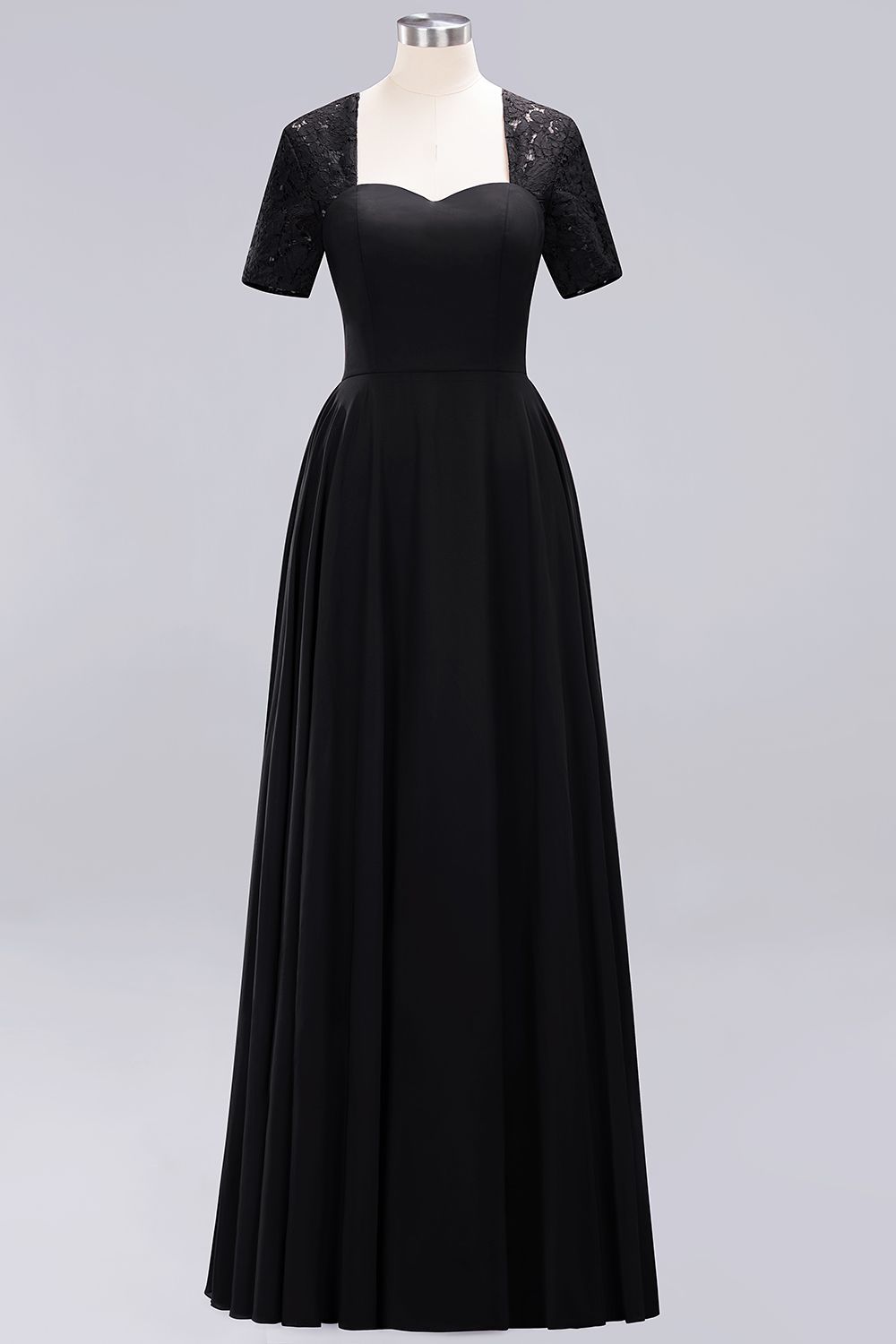 27prom Dark Navy Open-Back Long Bridesmaid Dress With Short Sleeves-27prom