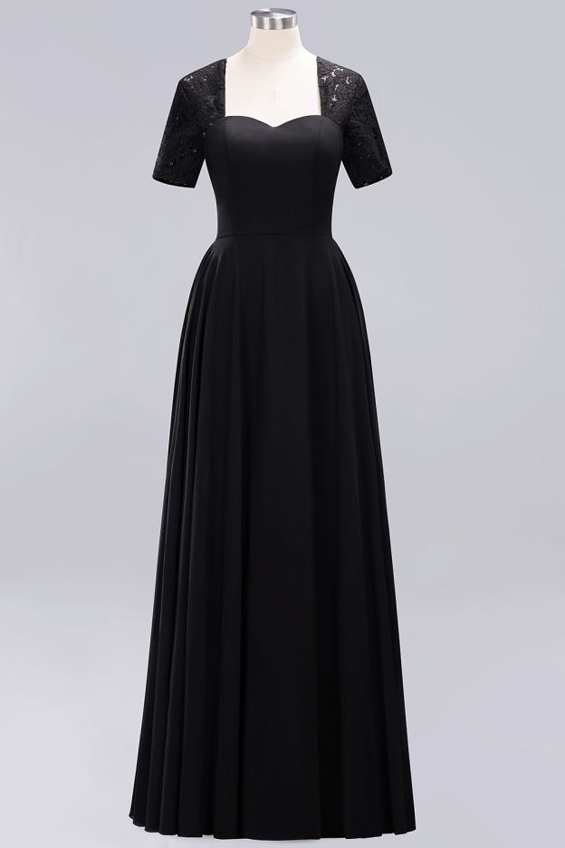 27prom Dark Navy Open-Back Long Bridesmaid Dress With Short Sleeves-27prom