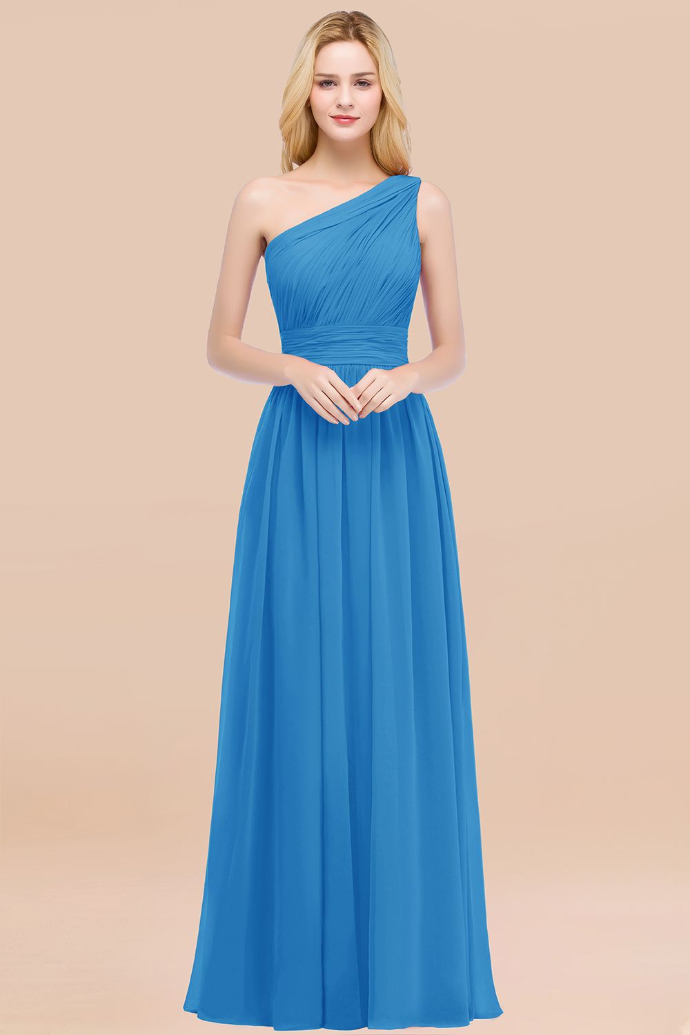 27prom Chic One-shoulder Sleeveless Burgundy Chiffon Bridesmaid Dresses Online-27prom