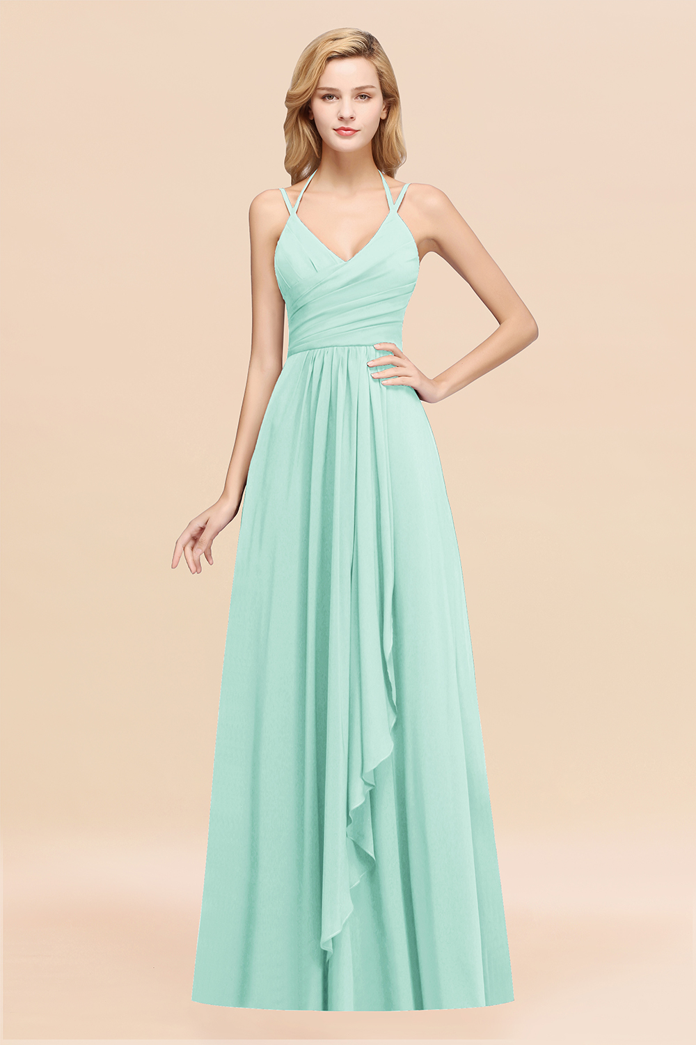 27prom Affordable Chiffon Burgundy Bridesmaid Dress With Spaghetti Straps-27prom