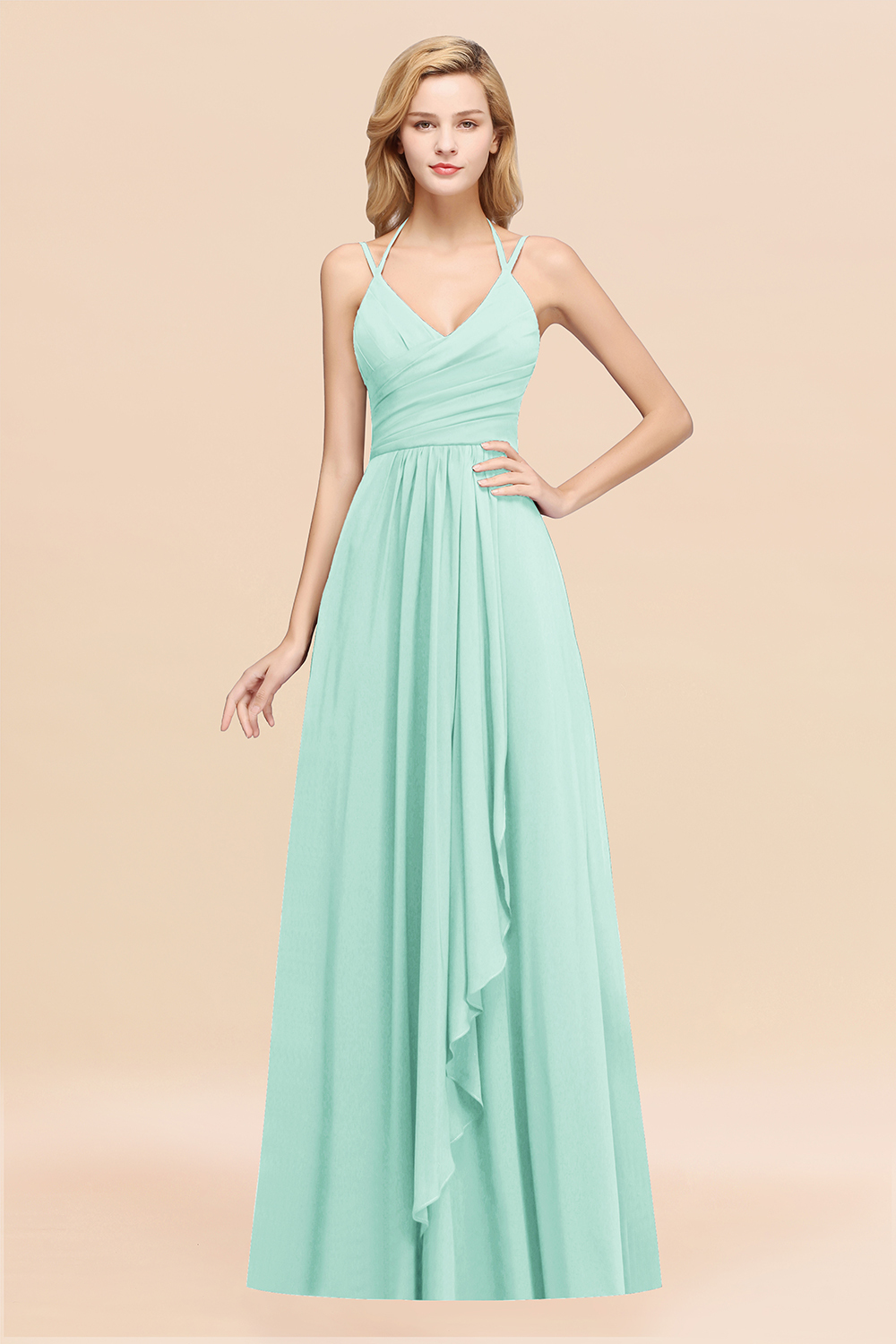 27prom Affordable Chiffon Burgundy Bridesmaid Dress With Spaghetti Straps-27prom