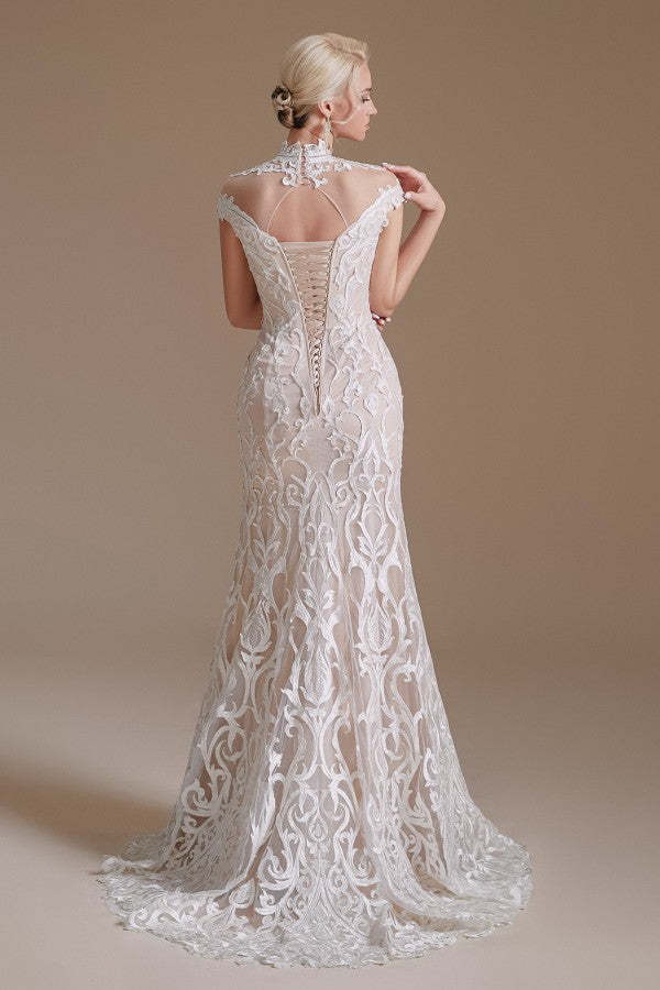 Sleeveless Mermaid Wedding Dress High-neck Lace With Sleeves