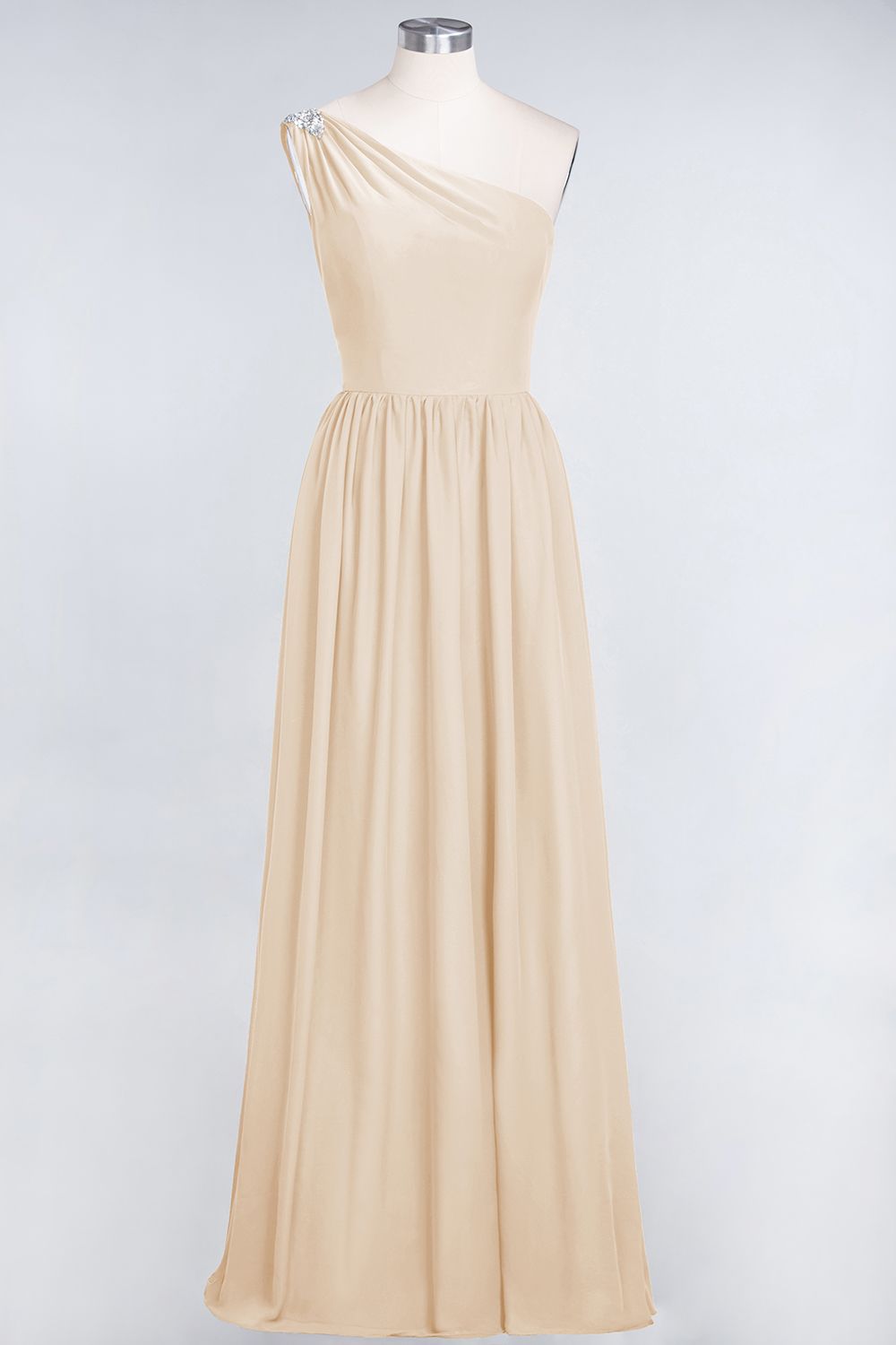 27prom Affordable Chiffon One-Shoulder Ruffle Bridesmaid Dress with Beadings-27prom