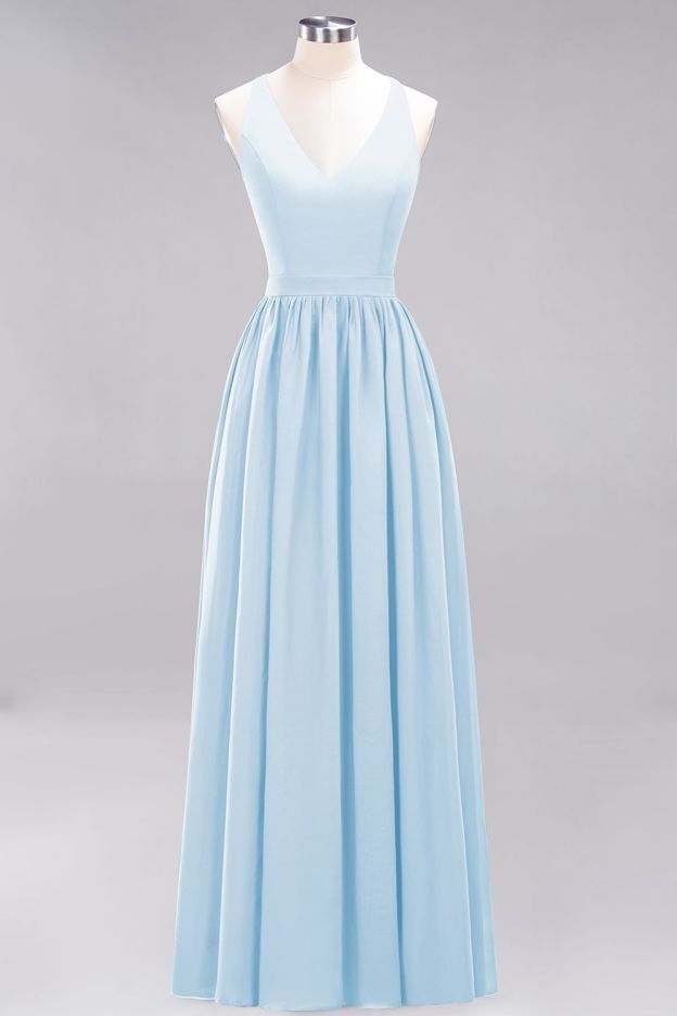 27prom Affordable Chiffon V-Neck Sleeveless Lace Bridesmaid Dress Online-27prom