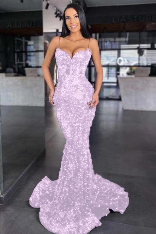 Sweetheart Royal Blue Spaghetti Strap Mermaid Long Prom Dress With Sequins