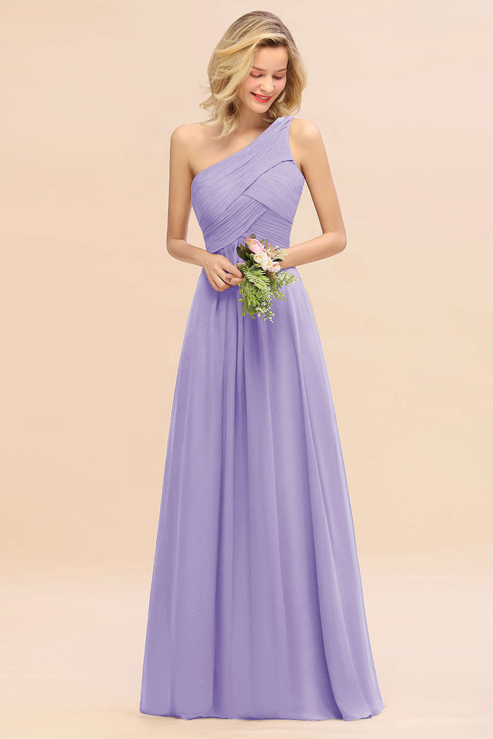 27prom Chic One Shoulder Ruffle Grape Chiffon Bridesmaid Dresses Online-27prom