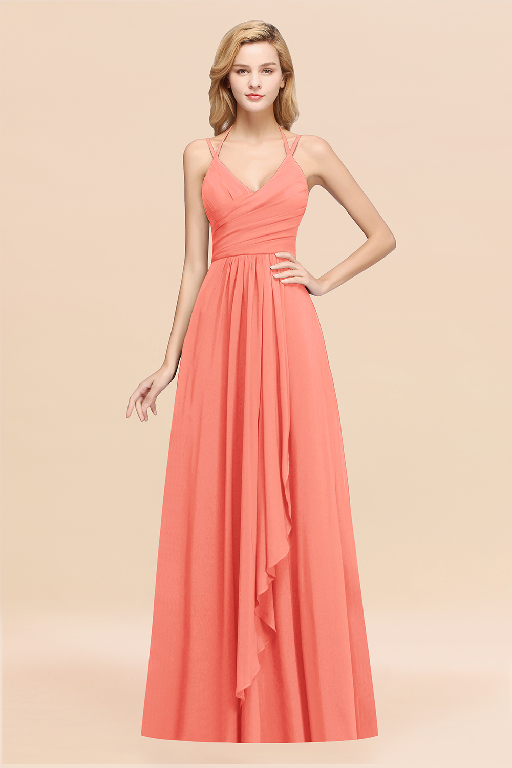 27prom Affordable Chiffon Burgundy Bridesmaid Dress With Spaghetti Straps-27prom