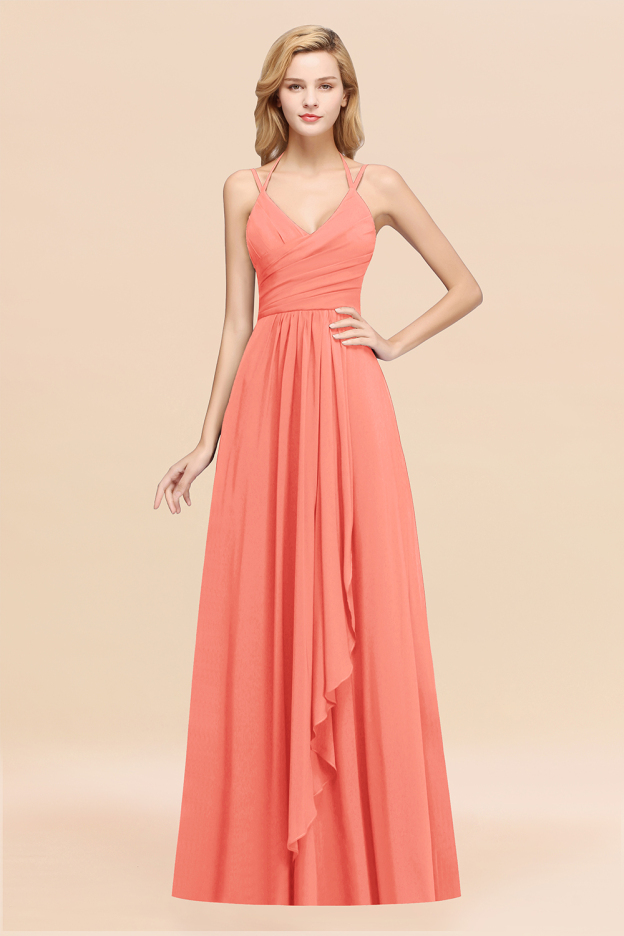 27prom Affordable Chiffon Burgundy Bridesmaid Dress With Spaghetti Straps-27prom