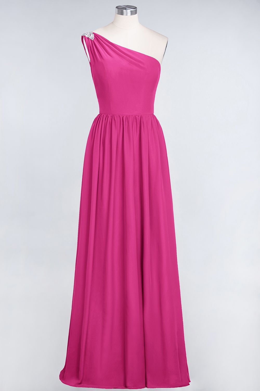 27prom Affordable Chiffon One-Shoulder Ruffle Bridesmaid Dress with Beadings-27prom