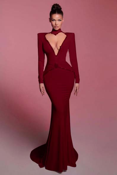 High Neck Long Sleeves Long Mermaid Prom Dress With Sequins