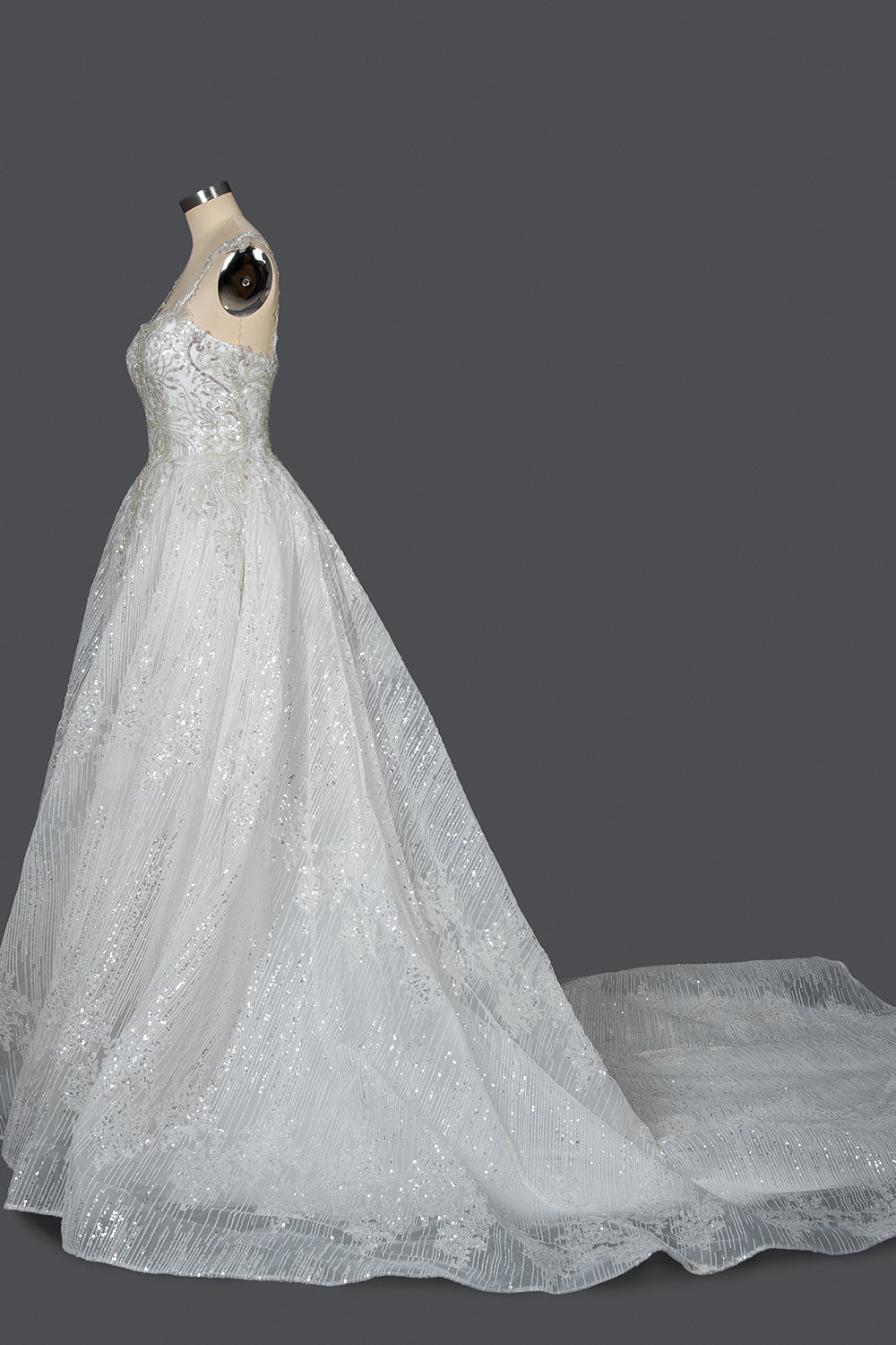 Strapless Sleeveless Sweetheart Pleated Ball Gown Wedding Dress with Sequins