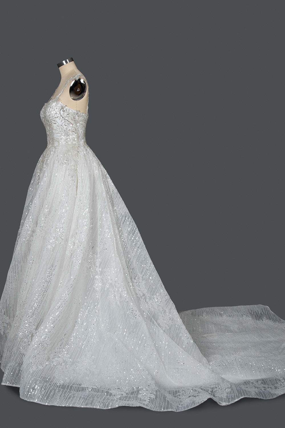 Strapless Sleeveless Sweetheart Pleated Ball Gown Wedding Dress with Sequins