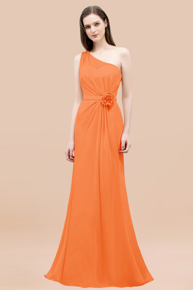 27prom Affordable Mermaid One shoulder Pink Bridesmaid Dresses with Flowers-27prom