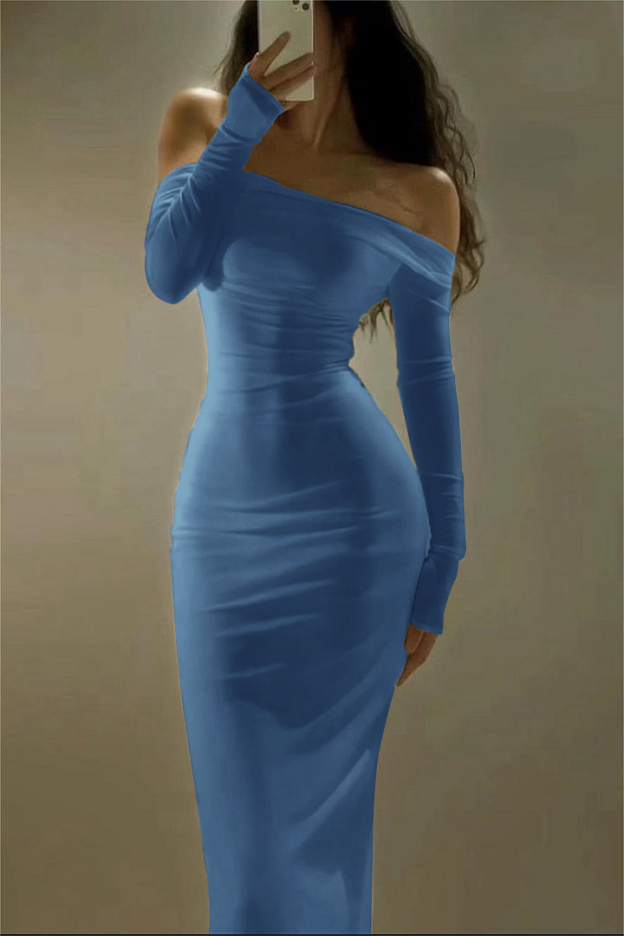 Off the Shoulder Strapless Long Sleeves Long Prom Dress With Pleated