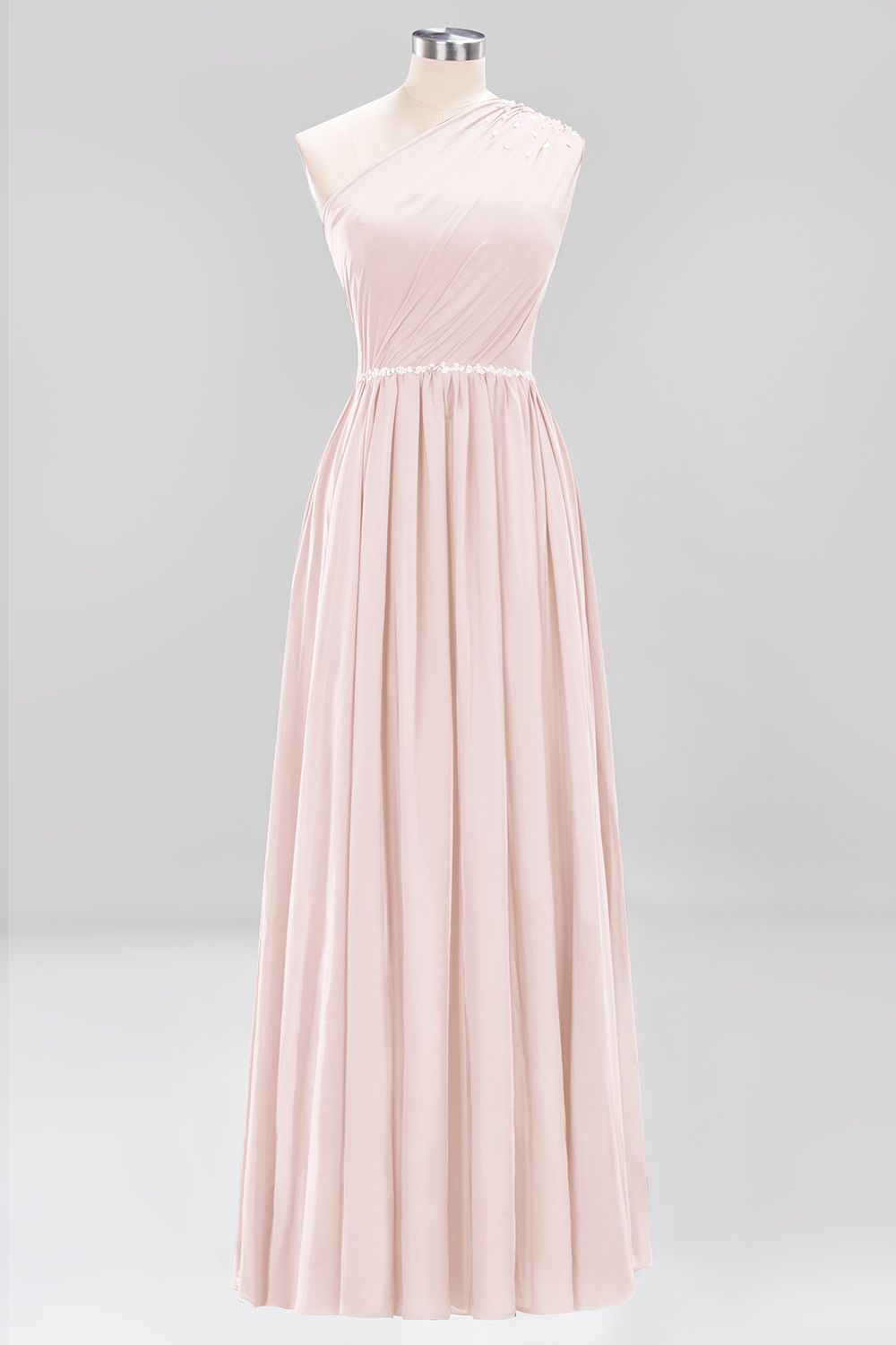 27prom Modest One-shoulder Royal Blue Affordable Bridesmaid Dress with Beadings-27prom