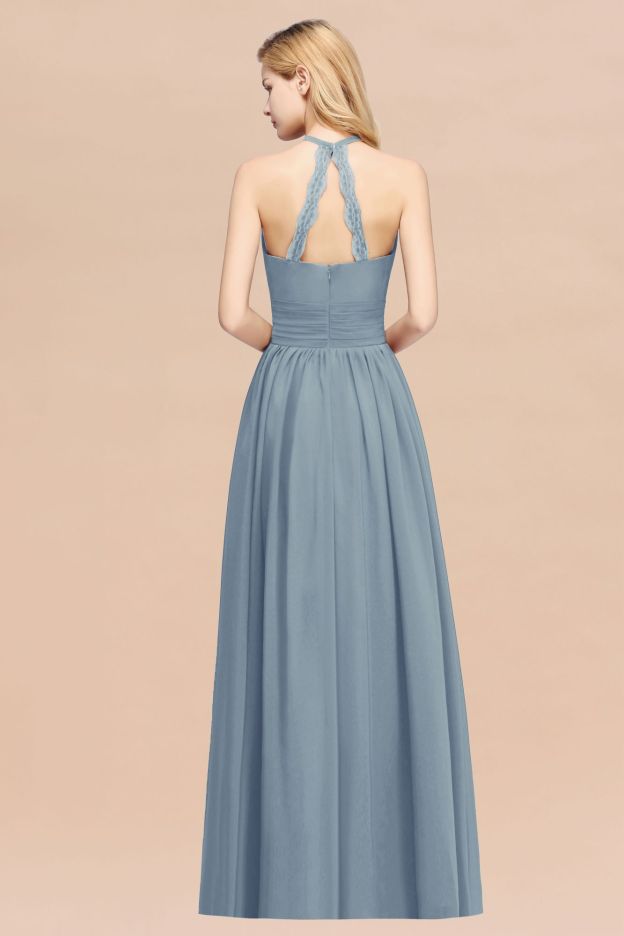 27prom Elegant High-Neck Halter Long Affordable Bridesmaid Dresses with Ruffles-27prom