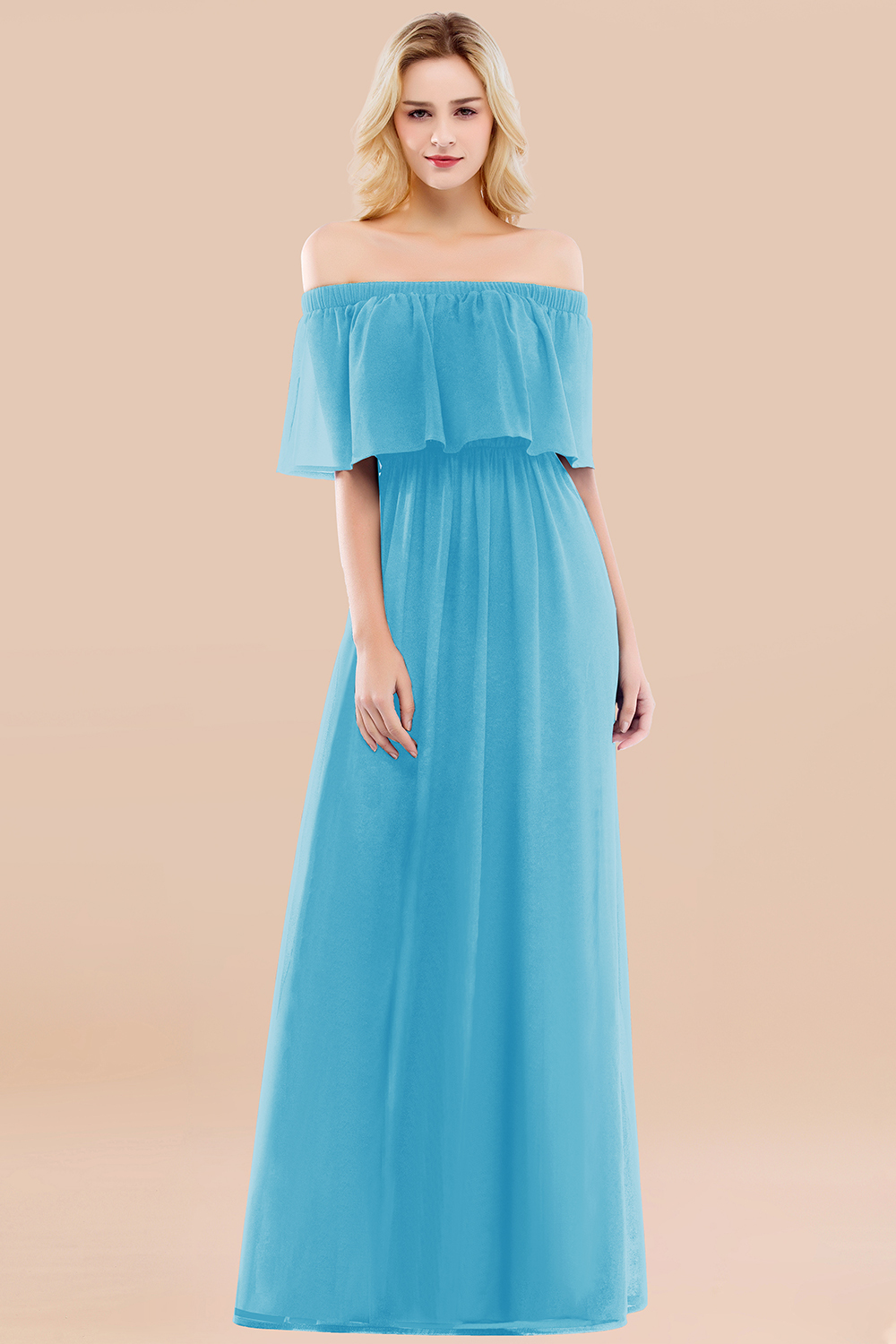 27prom Vintage Off-the-Shoulder Long Burgundy Bridesmaid Dress with Ruffle-27prom