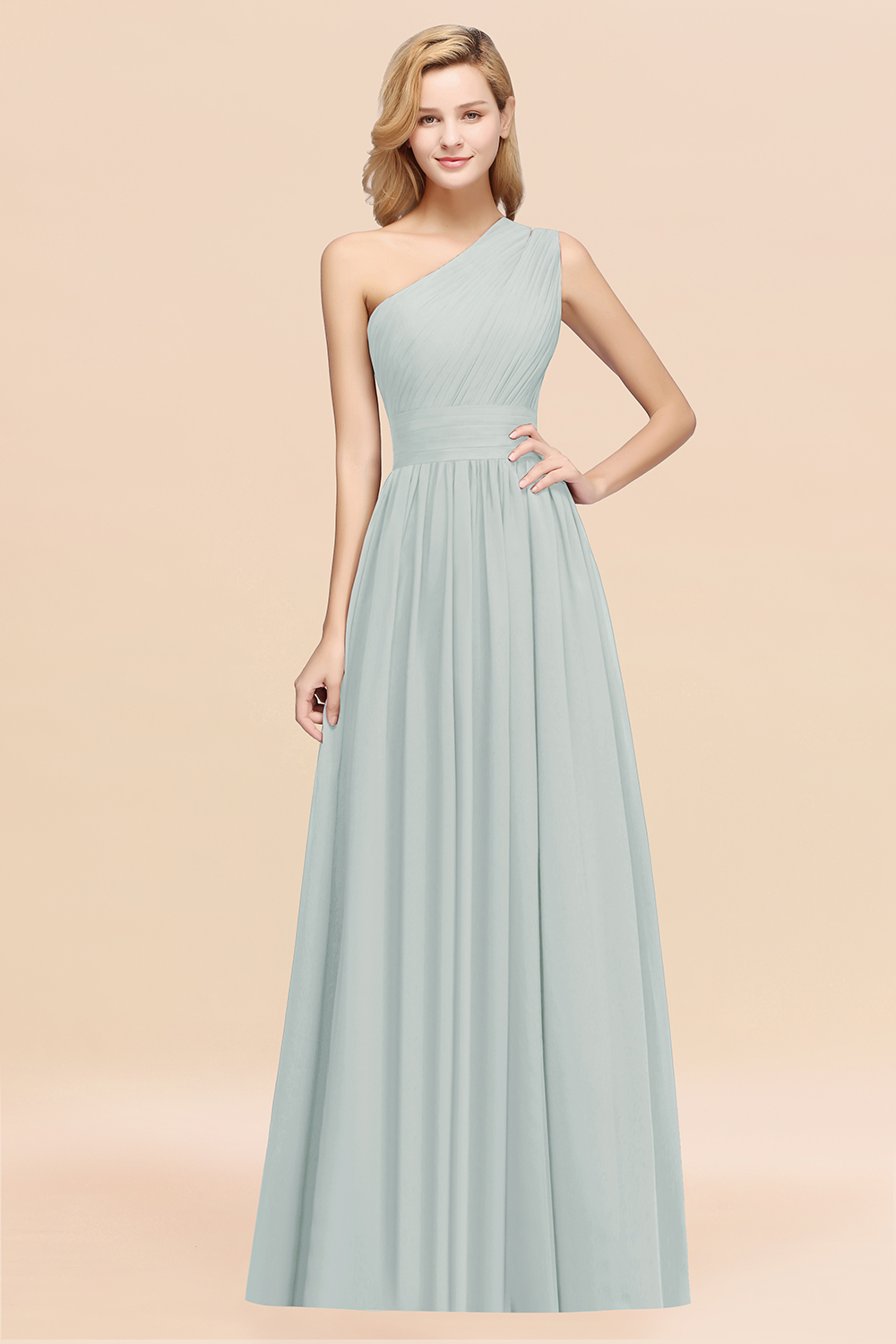 27prom Stylish One-shoulder Sleeveless Long Junior Bridesmaid Dresses Affordable-27prom