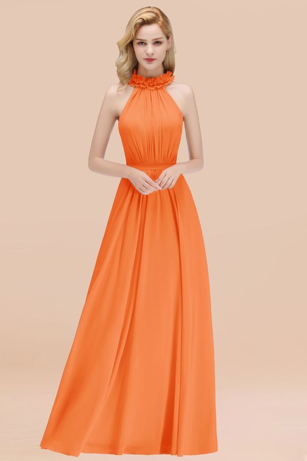 27prom Modest High-Neck Halter Ruffle Chiffon Bridesmaid Dresses Affordable-27prom