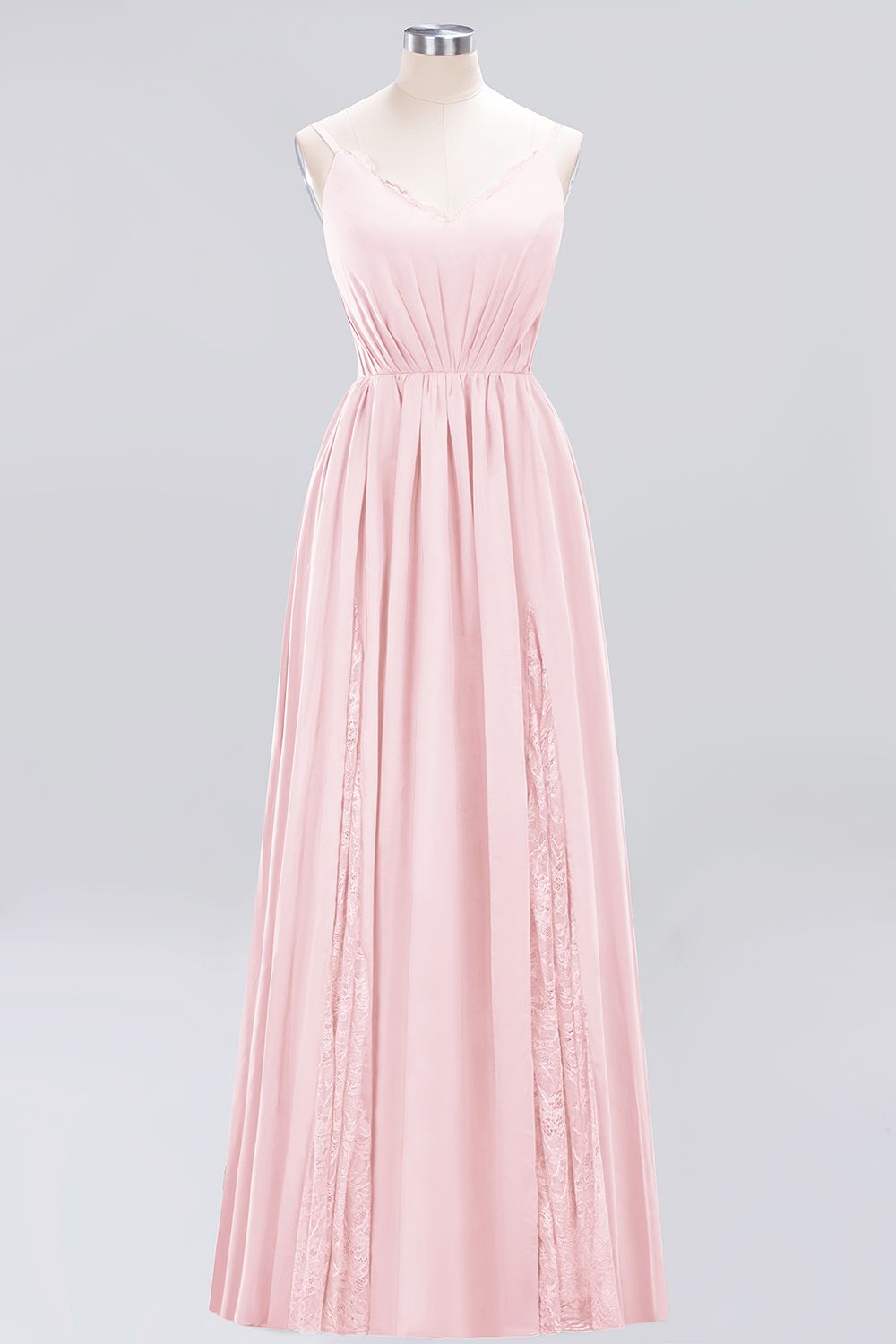 27prom Elegant Spaghetti Straps Long Bridesmaid Dress Lace V-Neck Maid of Honor Dress-27prom