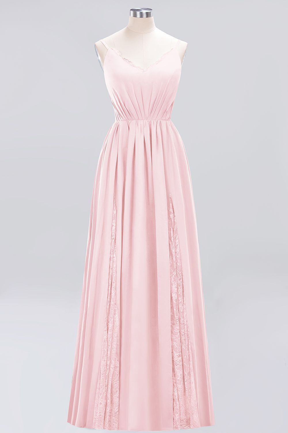 27prom Elegant Spaghetti Straps Long Bridesmaid Dress Lace V-Neck Maid of Honor Dress-27prom