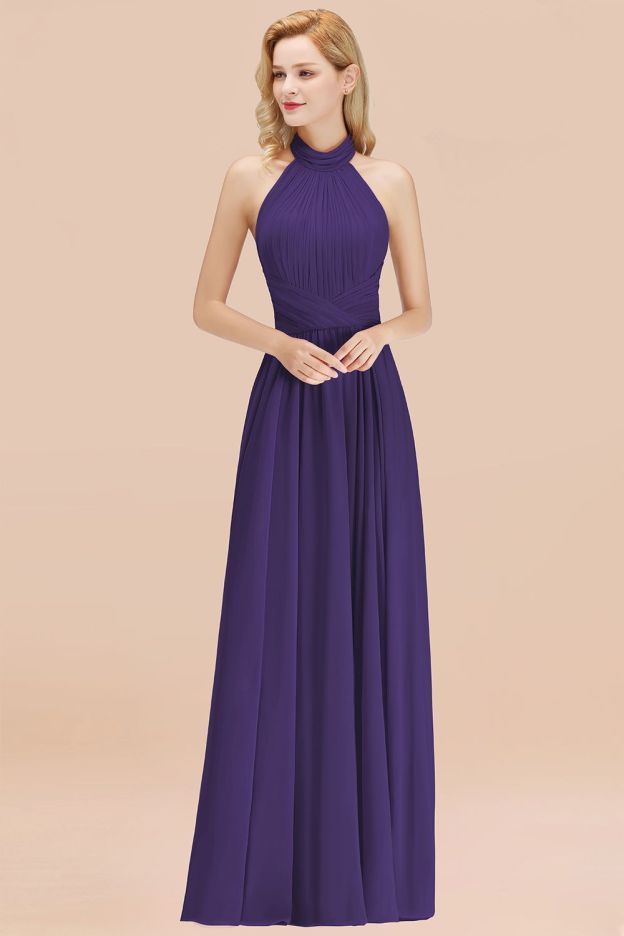 27prom Gorgeous High-Neck Halter Backless Bridesmaid Dress Dusty Rose Chiffon Maid of Honor Dress-27prom