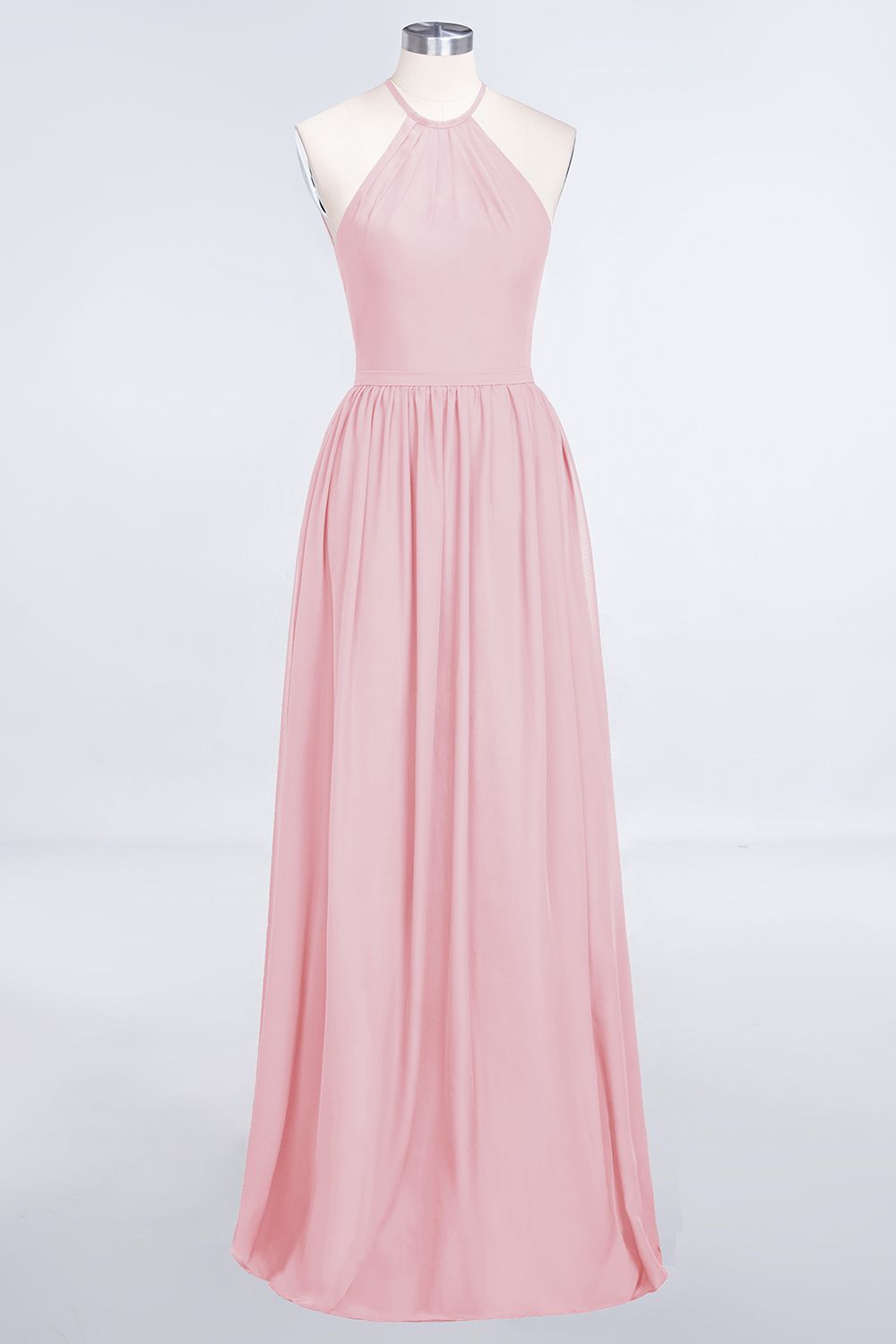 27prom Affordable Halter Sleeveless Long Burgundy Bridesmaid Dress with Ruffle-27prom