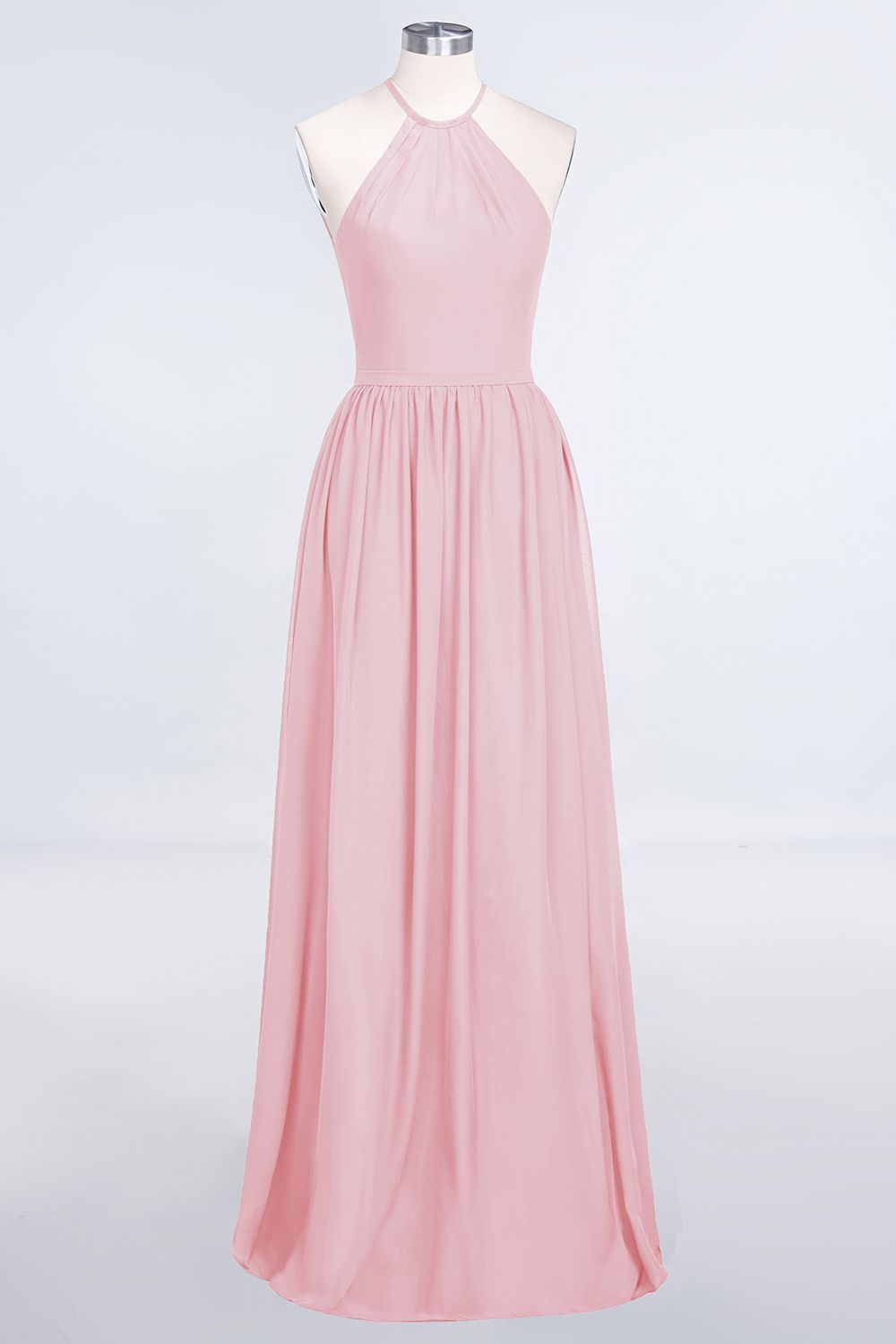 27prom Affordable Halter Sleeveless Long Burgundy Bridesmaid Dress with Ruffle-27prom