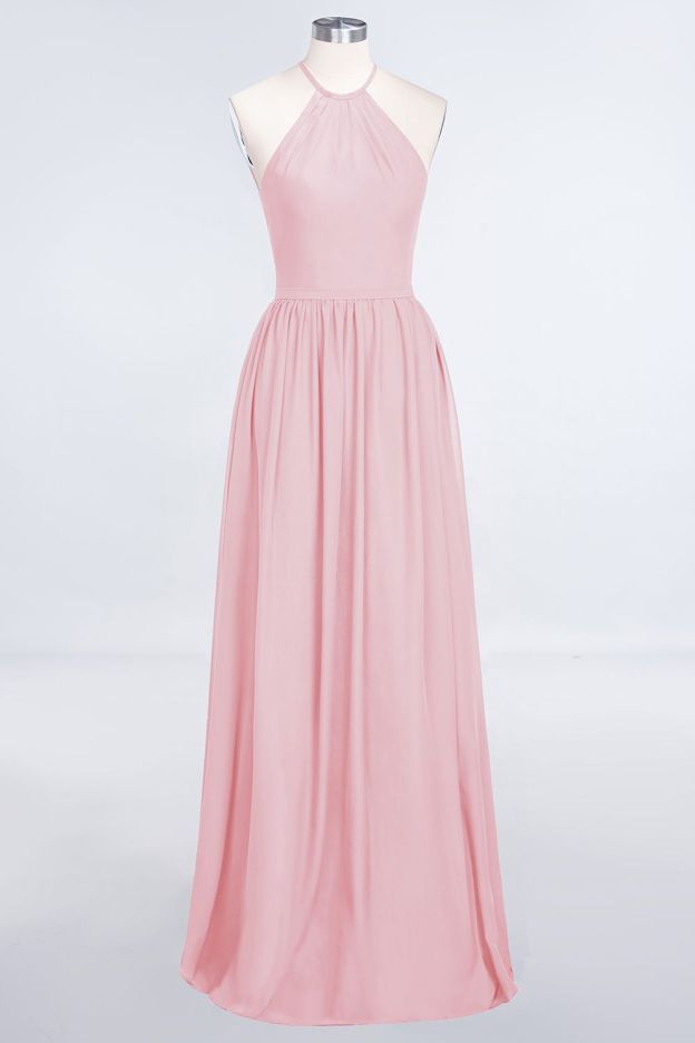 27prom Affordable Halter Sleeveless Long Burgundy Bridesmaid Dress with Ruffle-27prom