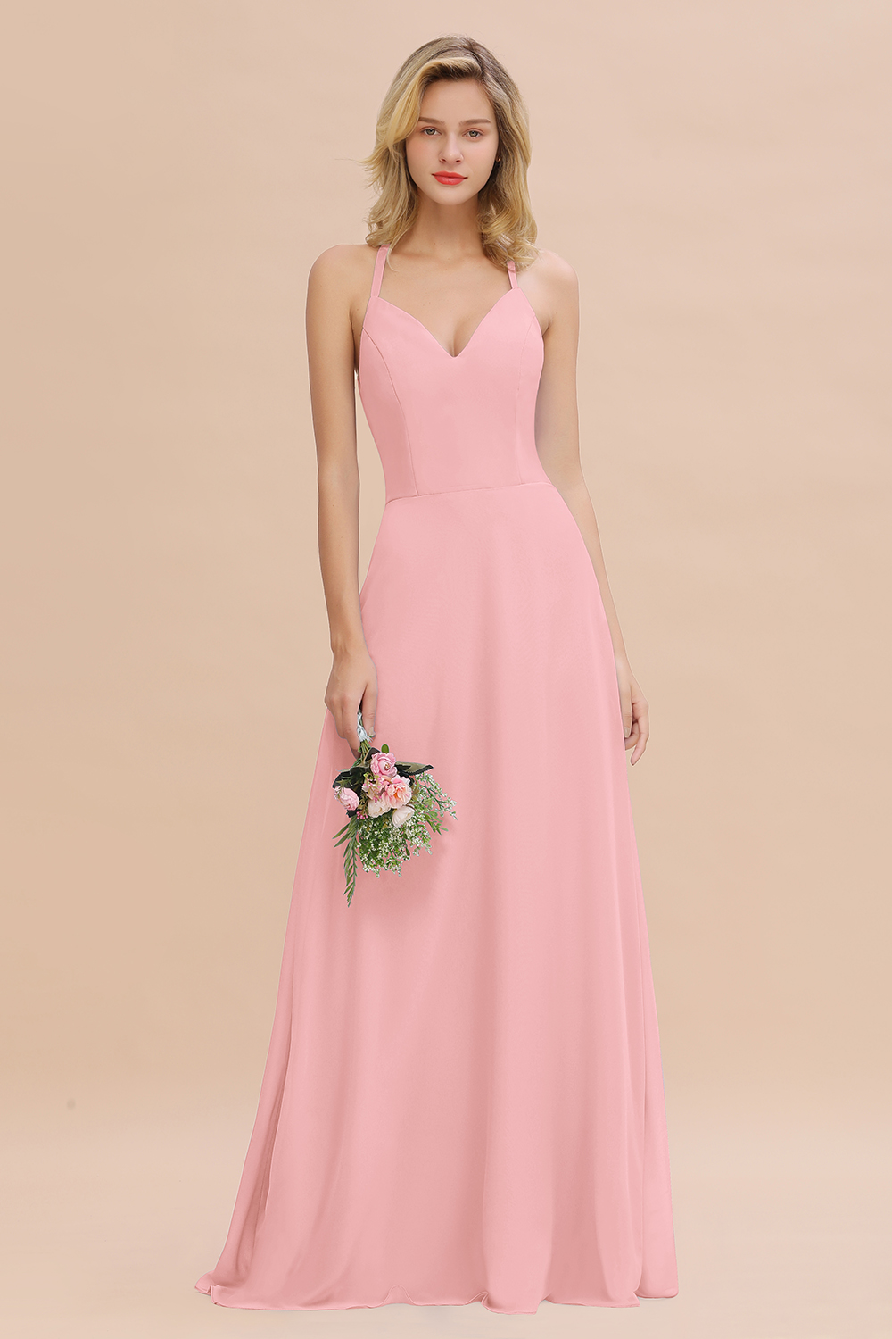 27prom Modest Halter V-Neck Sleeveless Long Bridesmaid Dresses Online-27prom