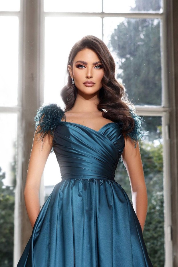 Tassel Sleeveless Straps A Line Long Prom Dress Pleated Dark Navy
