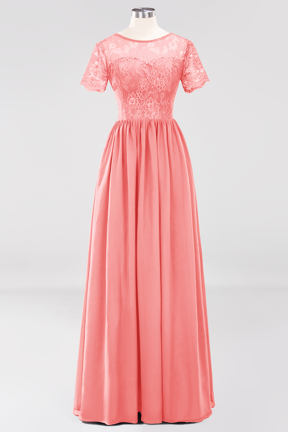 27prom Elegant Dark Navy Long Lace Bridesmaid Dresses with Short-Sleeves-27prom