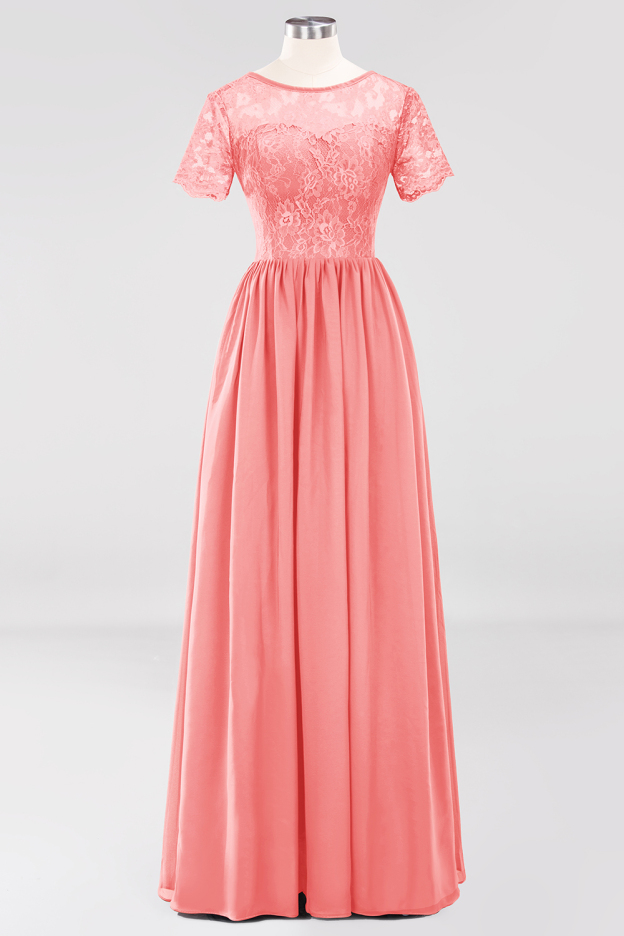 27prom Elegant Dark Navy Long Lace Bridesmaid Dresses with Short-Sleeves-27prom