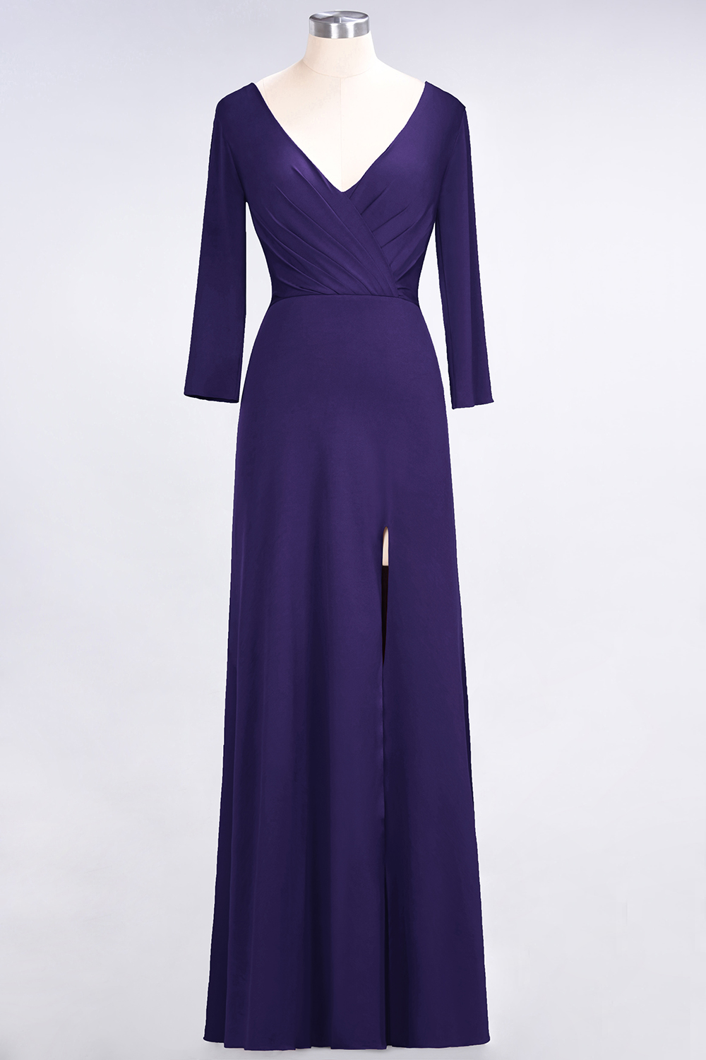 27prom Popular Spandex Long-Sleeves Burgundy Bridesmaid Dresses with Side-Slit-27prom